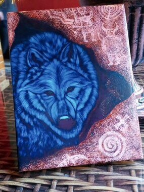 "Sacred Place" Wolf Artwork/Art Tile by Native American Artist William Rabbit